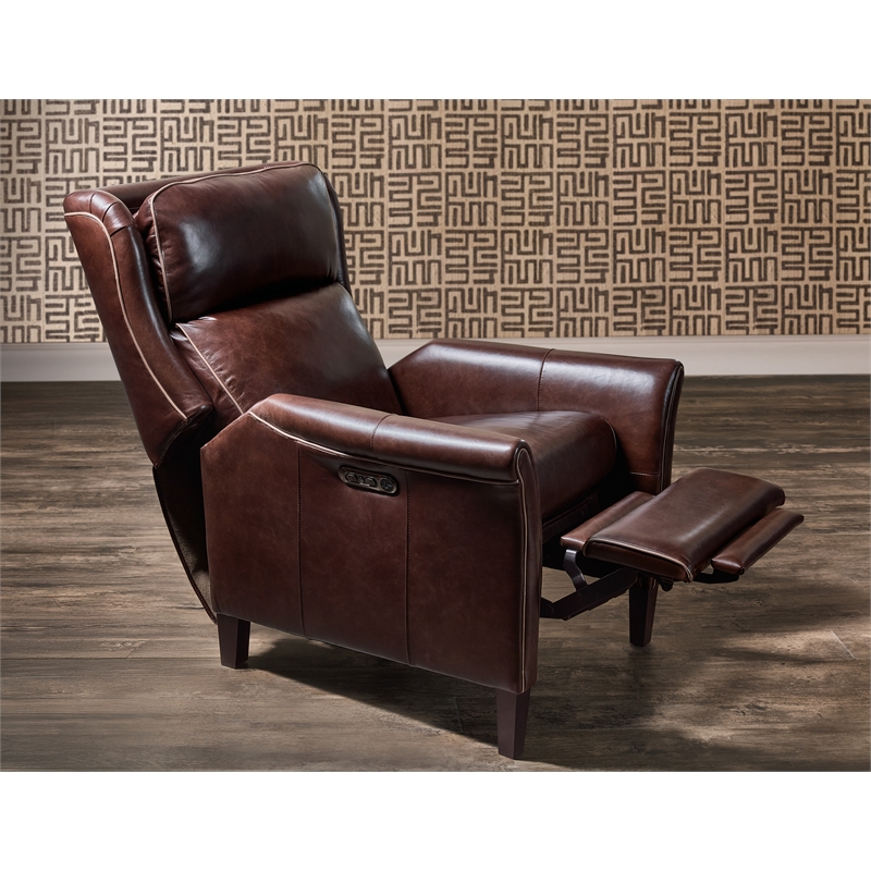 Bowery Hill Wingback Power Recliner with Headrest in Burgundy Leather