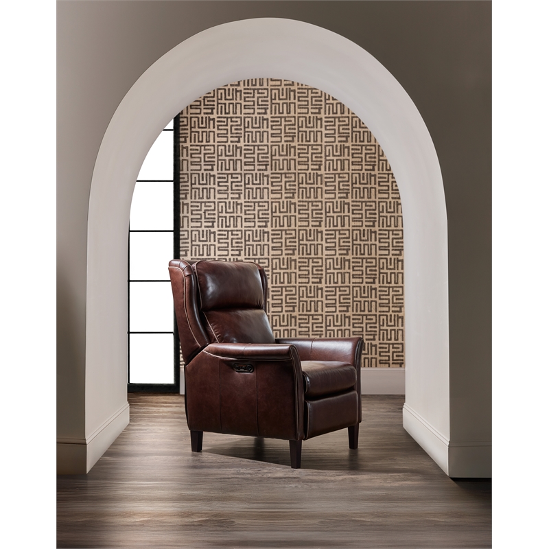 Bowery Hill Wingback Power Recliner with Headrest in Burgundy Leather