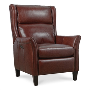 Bowery Hill Wingback Power Recliner with Headrest in Burgundy Leather