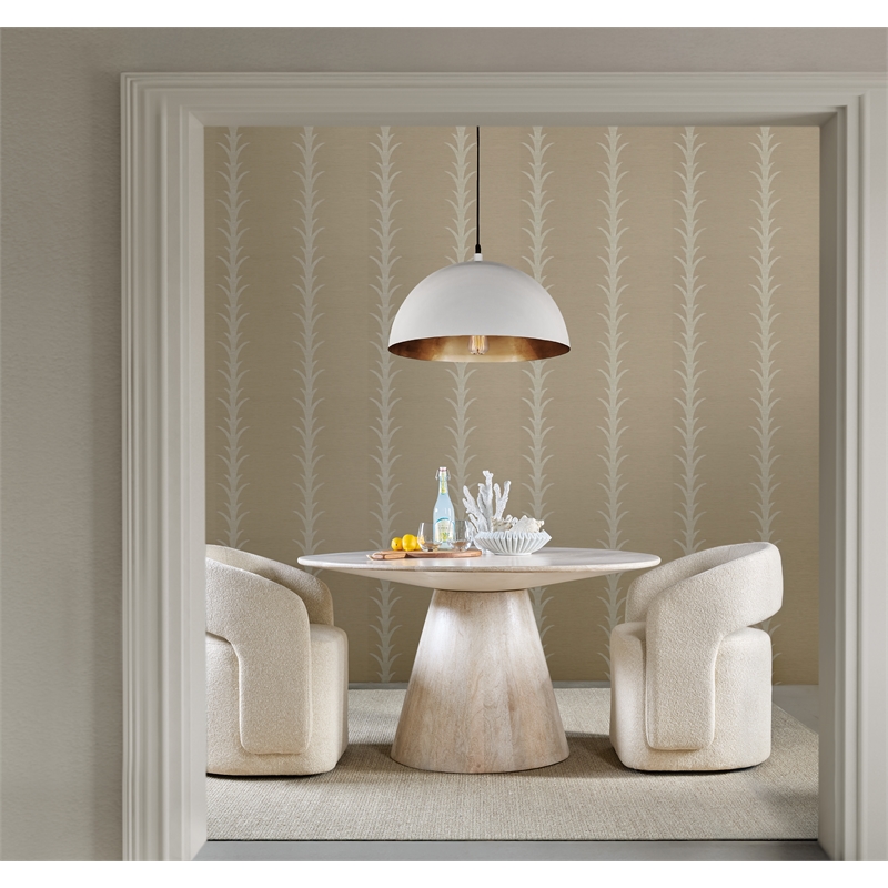 Bowery Hill Fully Upholstered Open Back Dining Arm Chair in Beige