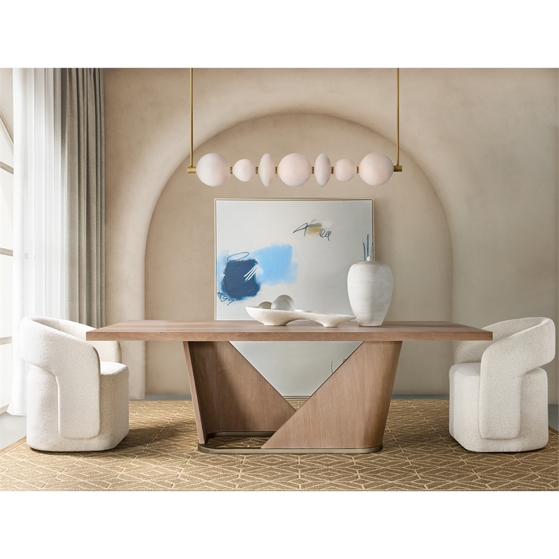 Bowery Hill Fully Upholstered Open Back Dining Arm Chair in Beige