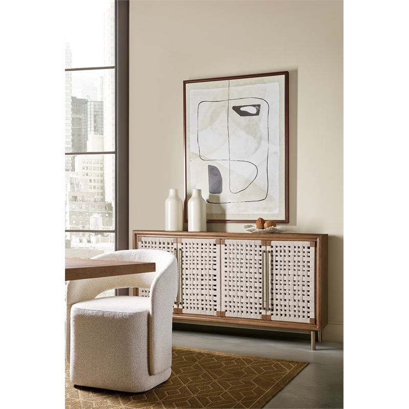 Bowery Hill Fully Upholstered Open Back Dining Arm Chair in Beige