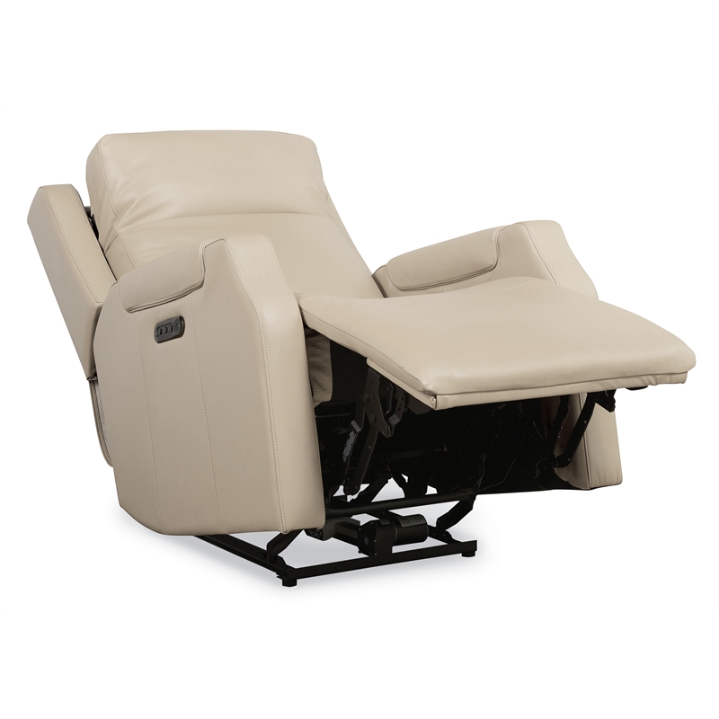 Bowery Hill Zero Gravity Power Recliner with Headrest in Beige Leather