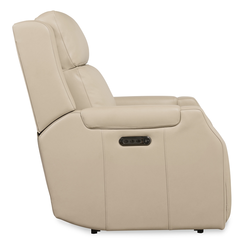 Bowery Hill Zero Gravity Power Recliner with Headrest in Beige Leather