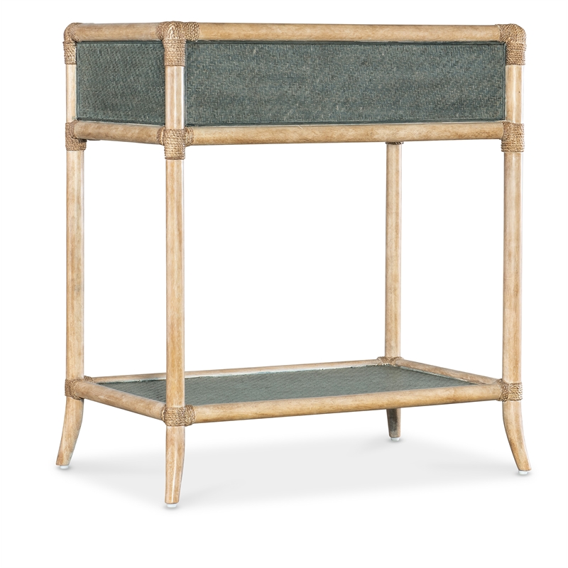 Bowery Hill Pole Rattan Bedside Table in Dune Beige and Lagoon Green