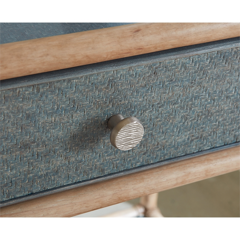 Bowery Hill Pole Rattan Bedside Table in Dune Beige and Lagoon Green