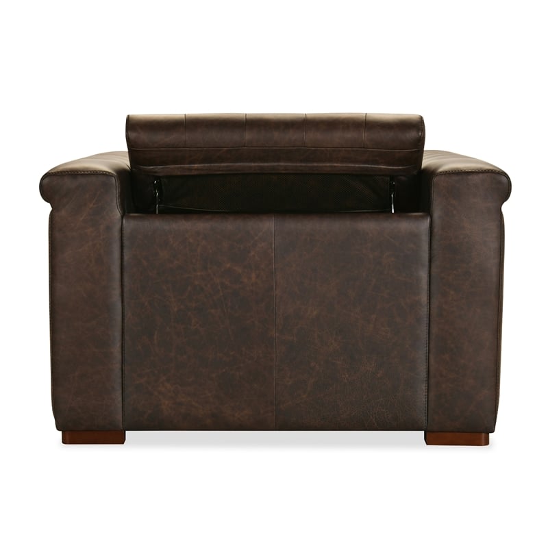 Bowery Hill Chesterfield Power Recliner with Headrest in Brown Leather