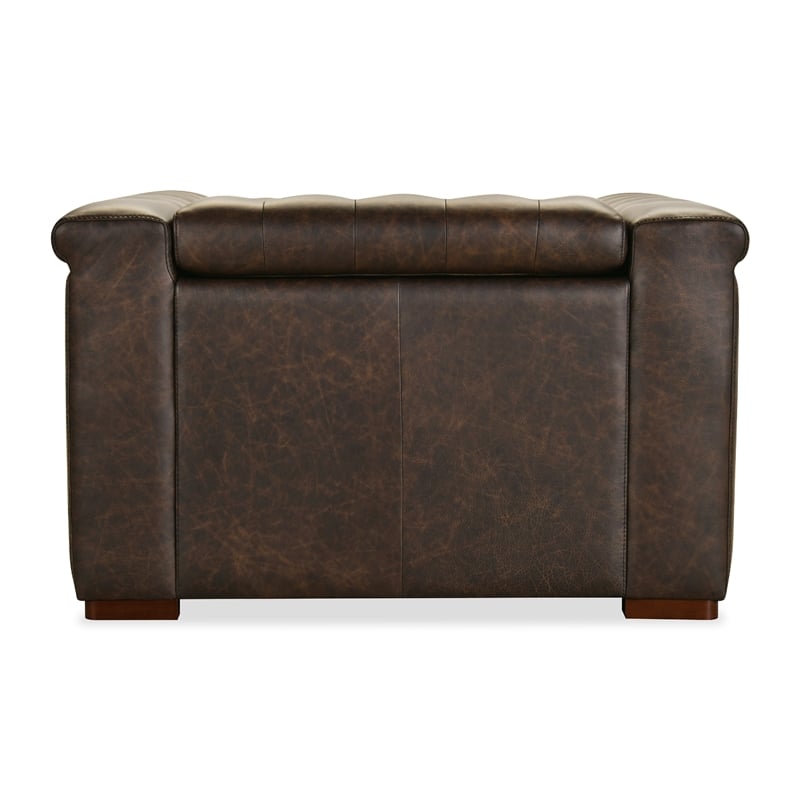 Bowery Hill Chesterfield Power Recliner with Headrest in Brown Leather