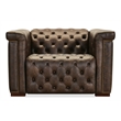 Bowery Hill Chesterfield Power Recliner with Headrest in Brown Leather