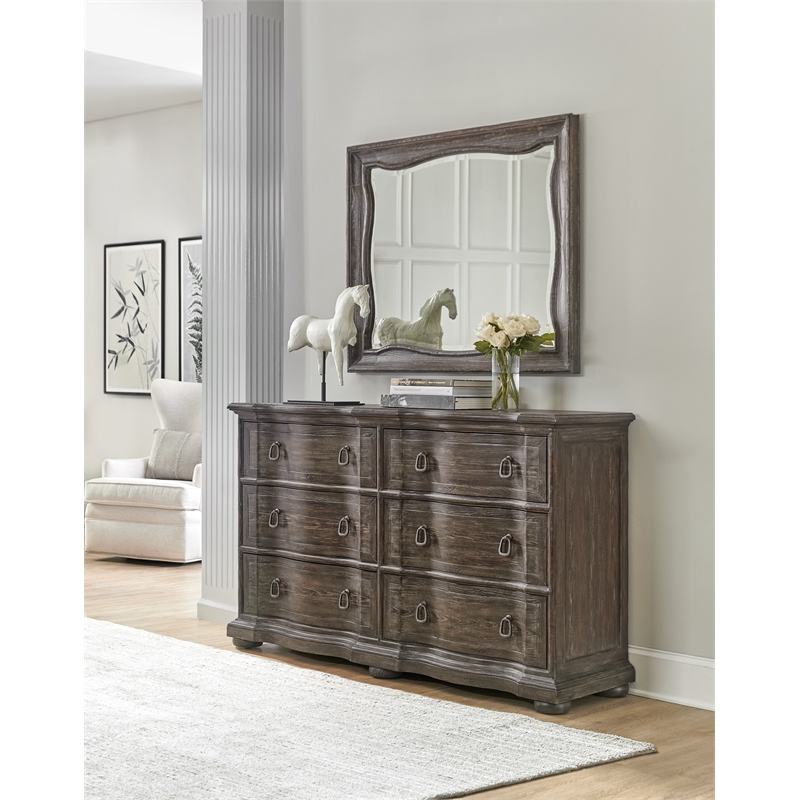 Bowery Hill Distressed Pine Beveled Landscape Mirror in Brown Finish