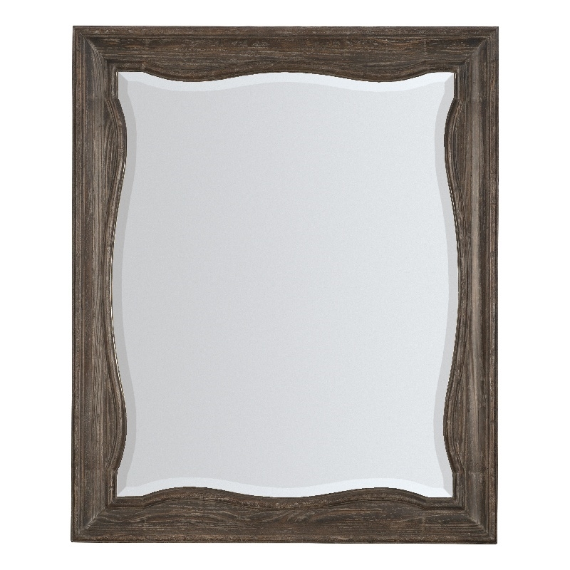 Bowery Hill Distressed Pine Beveled Landscape Mirror in Brown Finish