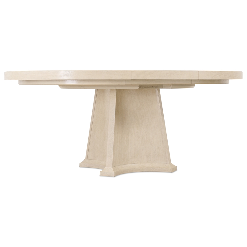 Bowery Hill Round Dining Table with 1 20-inch Leaf in Polished Limestone