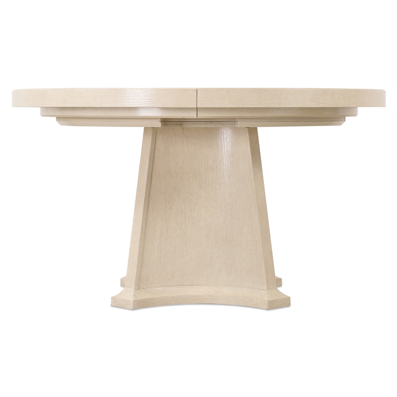 Bowery Hill Round Dining Table with 1 20-inch Leaf in Polished Limestone