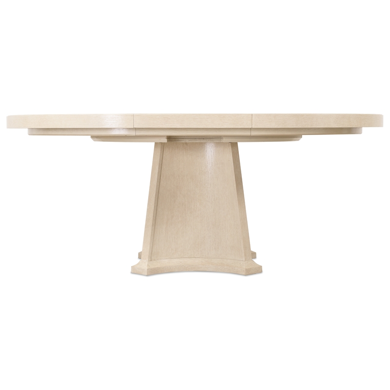 Bowery Hill Round Dining Table with 1 20-inch Leaf in Polished Limestone