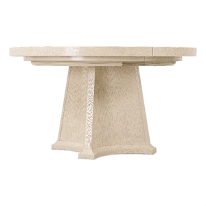 Bowery Hill Round Dining Table with 1 20-inch Leaf in Polished Limestone