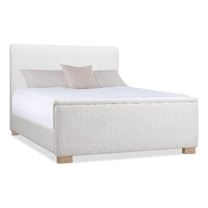 Bowery Hill King Upholstered Bed with Wood Block Feet in Near-White