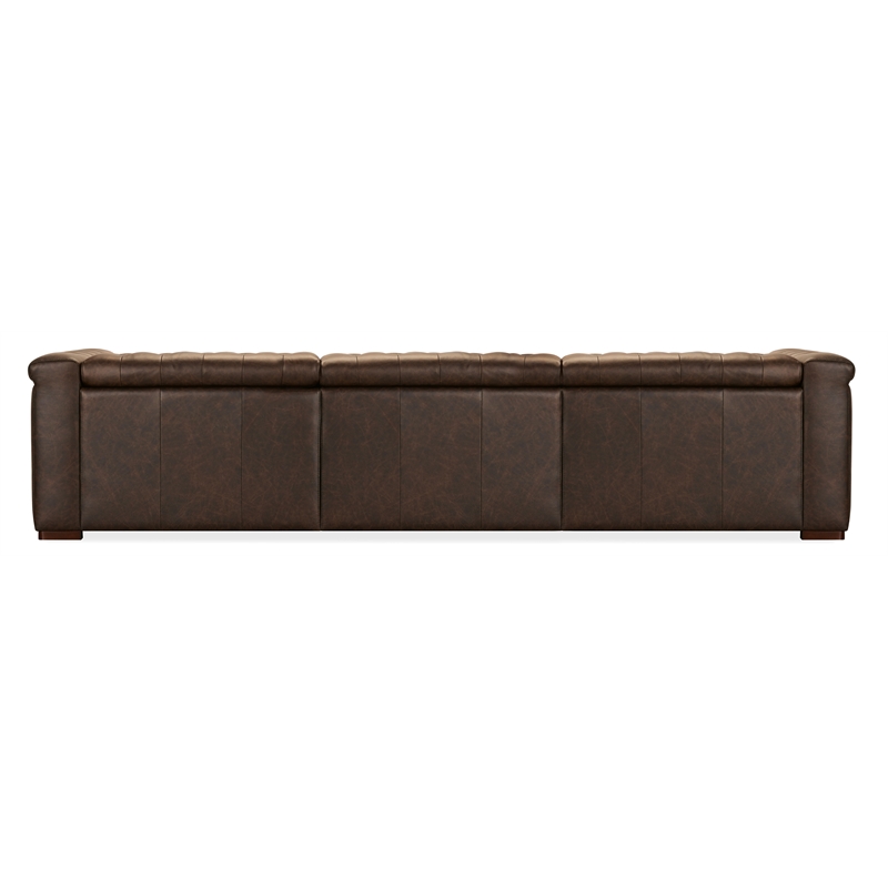 Bowery Hill 3 Seat Leather Sofa with 2 Power Recliners in Brown