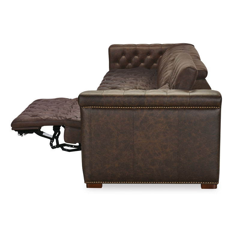 Bowery Hill 3 Seat Leather Sofa with 2 Power Recliners in Brown
