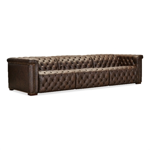 bowery hill 3 seat leather sofa with 2 power recliners in brown