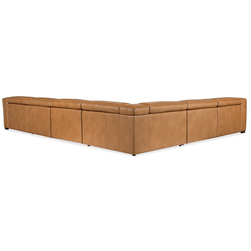 Bowery Hill 6 Seat Brown Leather Power Recline Sectional with Corner Wedge