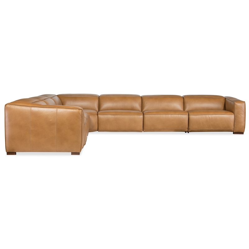 Bowery Hill 6 Seat Brown Leather Power Recline Sectional with Corner Wedge