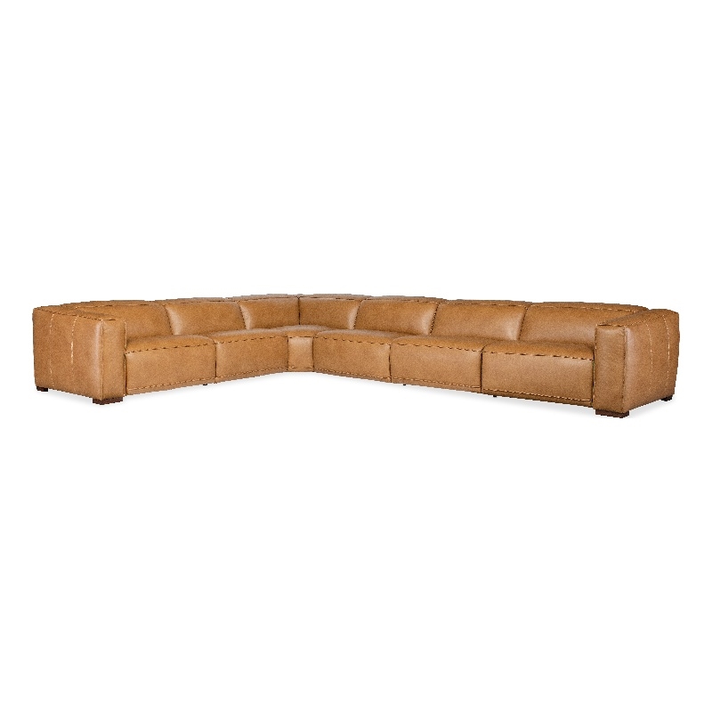 Bowery Hill 6 Seat Brown Leather Power Recline Sectional with Corner Wedge