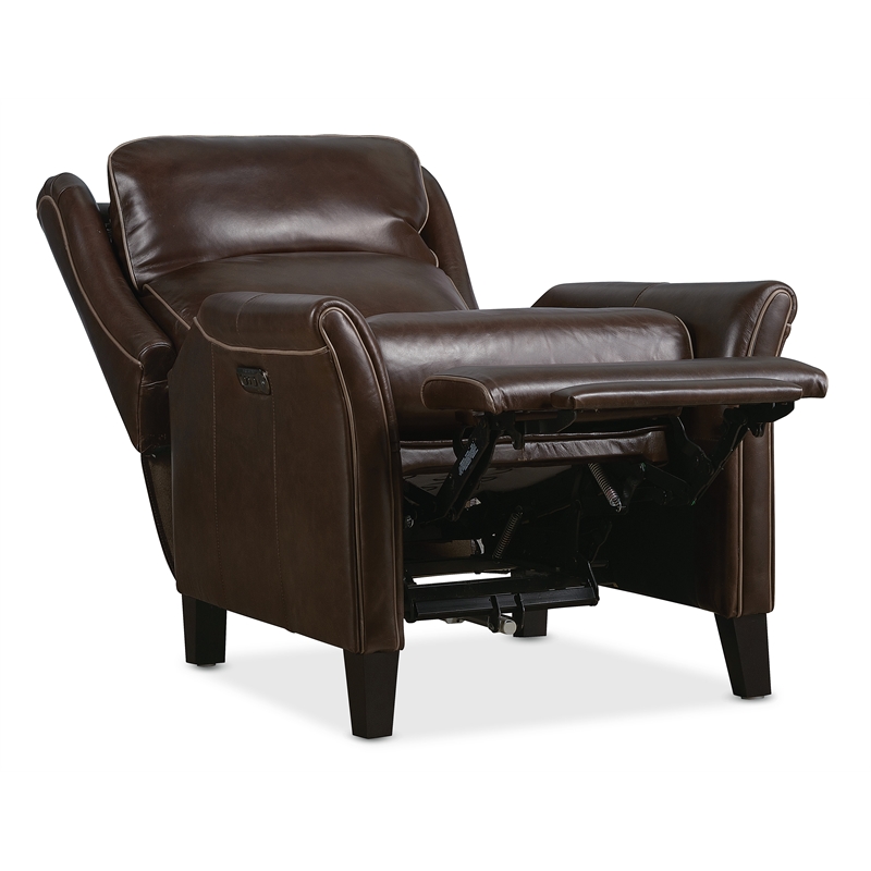 Bowery Hill Wingback Power Recliner with Headrest in Dark Roast Leather