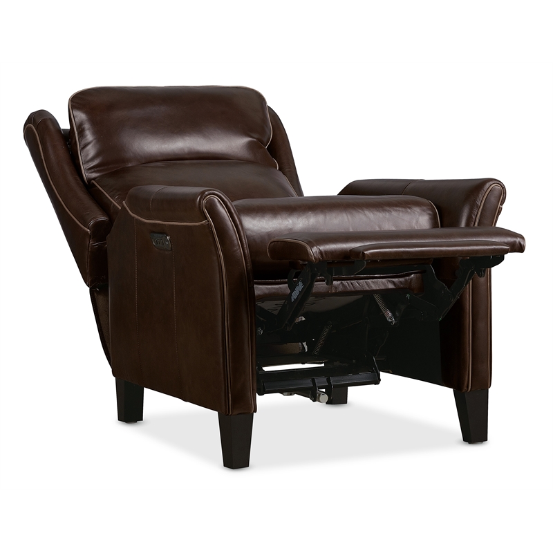 Bowery Hill Wingback Power Recliner with Headrest in Dark Roast Leather