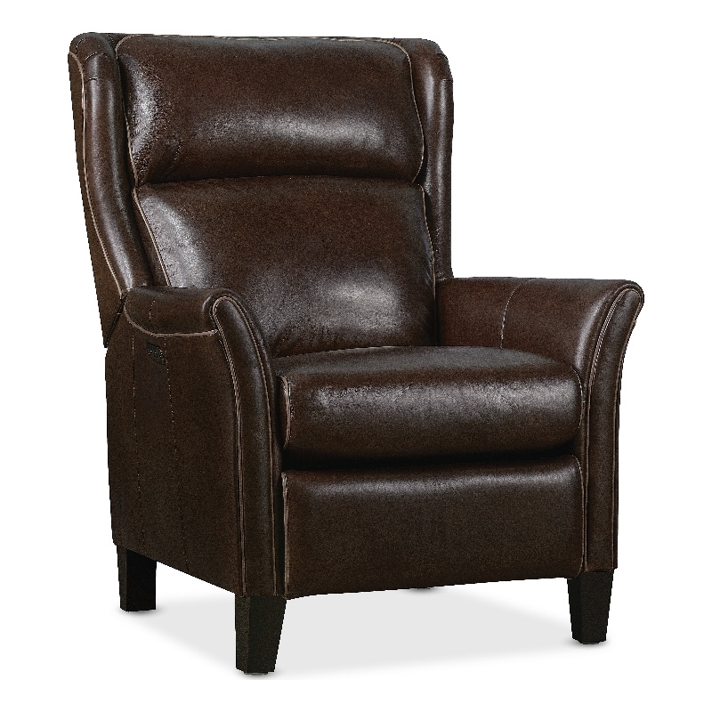Bowery Hill Wingback Power Recliner with Headrest in Dark Roast Leather