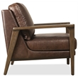 Bowery Hill Brown Leather Club Chair with Exposed Dark Wood Arms