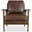 Bowery Hill Brown Leather Club Chair with Exposed Dark Wood Arms