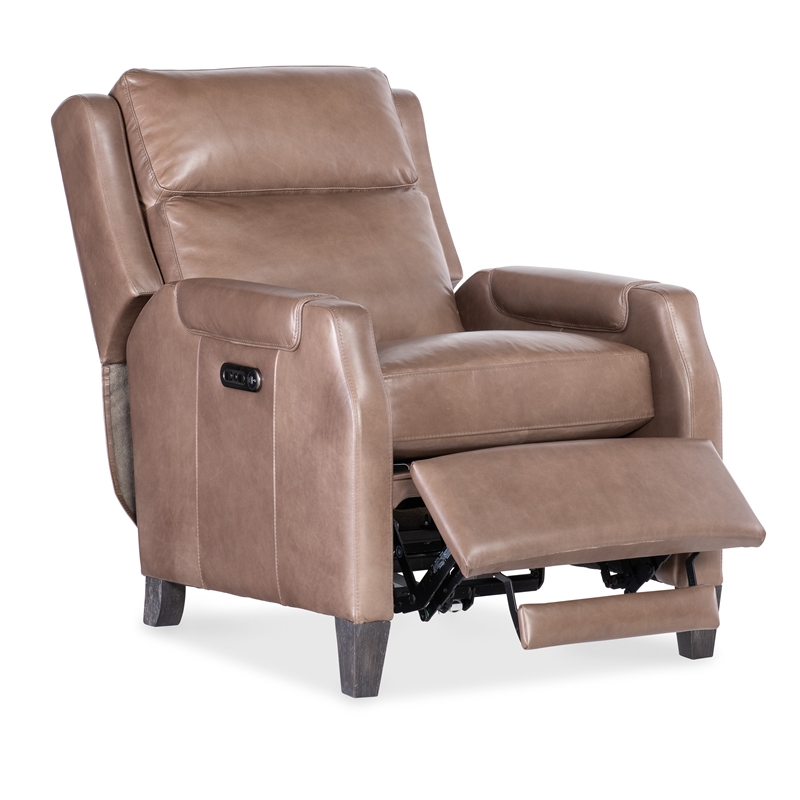 Bowery Hill Power Recliner with Power Headrest in Light Mocha Leather