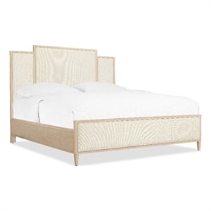 Bowery Hill Queen Tiered Upholstered Panel Bed in Beige Sea Salt Fabric