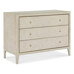 Bowery Hill 3 Drawer Ash Burl Chest in Light Greige and Gold Trim