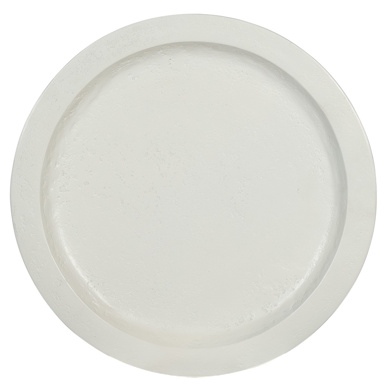 Bowery Hill Round End Table with Embossed Leaf Motif in White Wood
