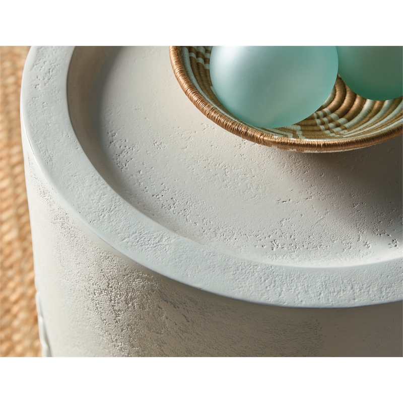 Bowery Hill Round End Table with Embossed Leaf Motif in White Wood