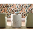 Bowery Hill Round End Table with Embossed Leaf Motif in White Wood