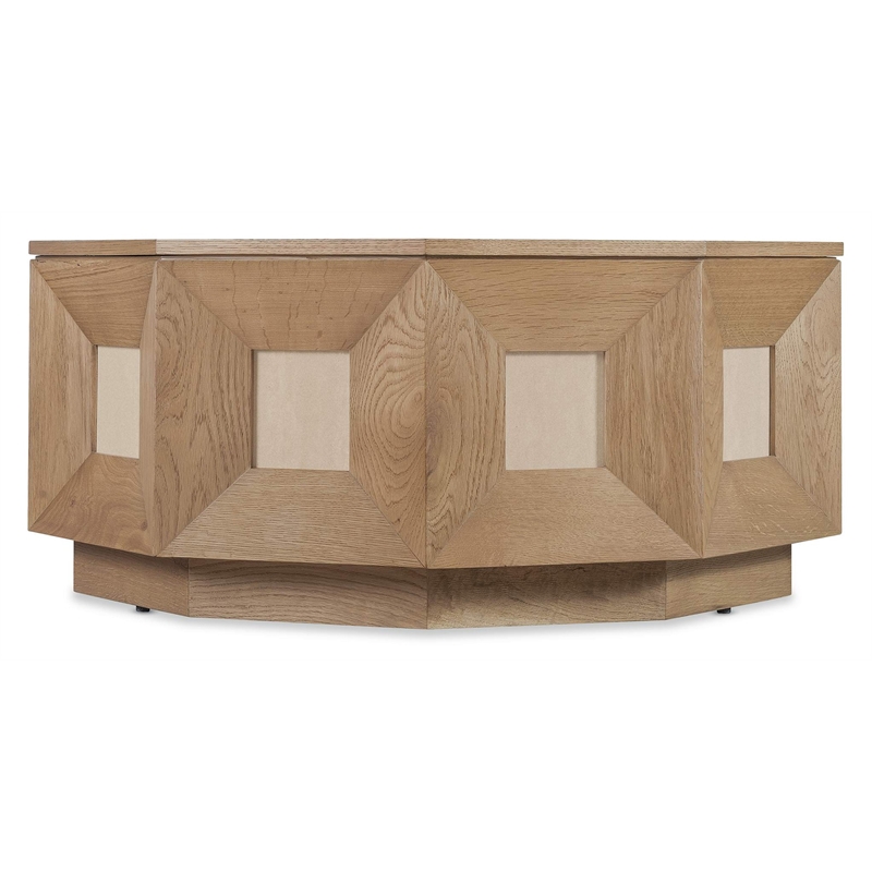 Bowery Hill 10 Sided Decagon Cocktail Table in Natural Oak with Marble