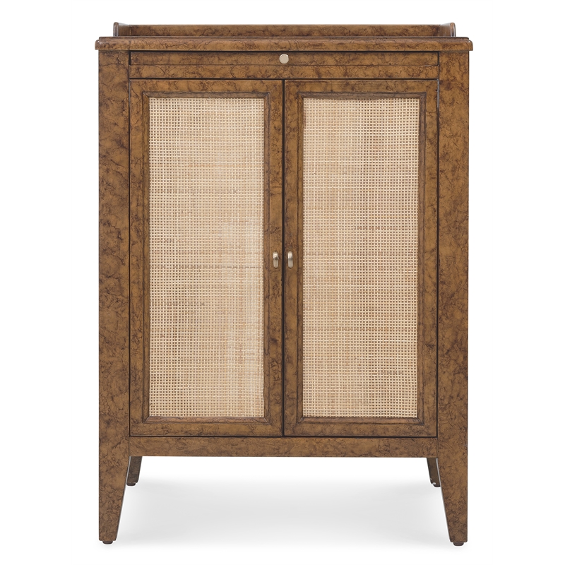 Bowery Hill 2 Door Cane Front Nightstand in Mottled Amber Medium Wood