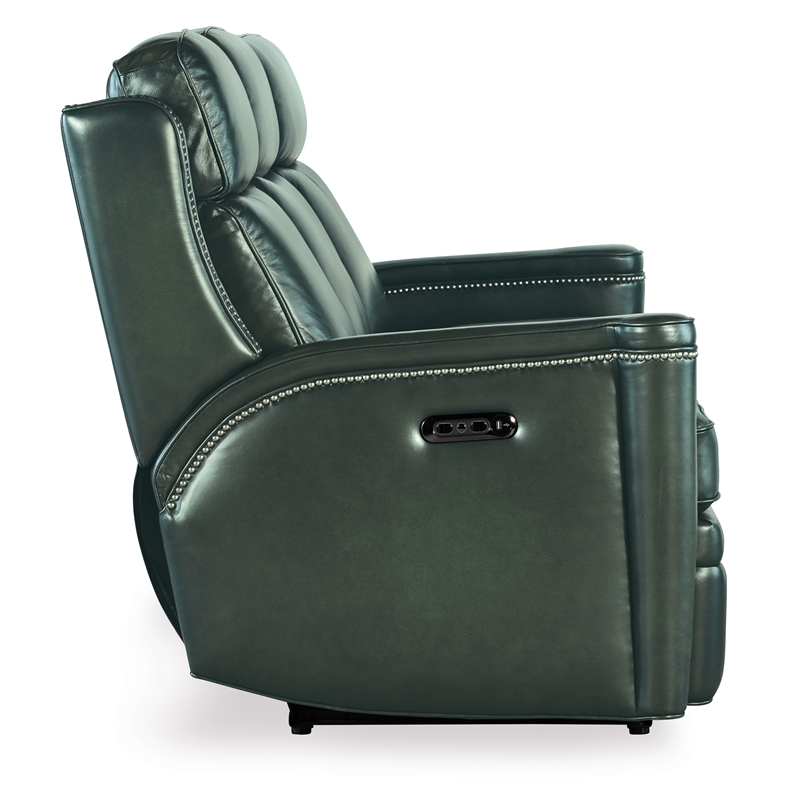 Bowery Hill Zero Gravity Power Sofa with Headrest in Green Leather