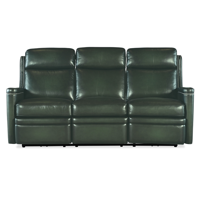 Bowery Hill Zero Gravity Power Sofa with Headrest in Green Leather