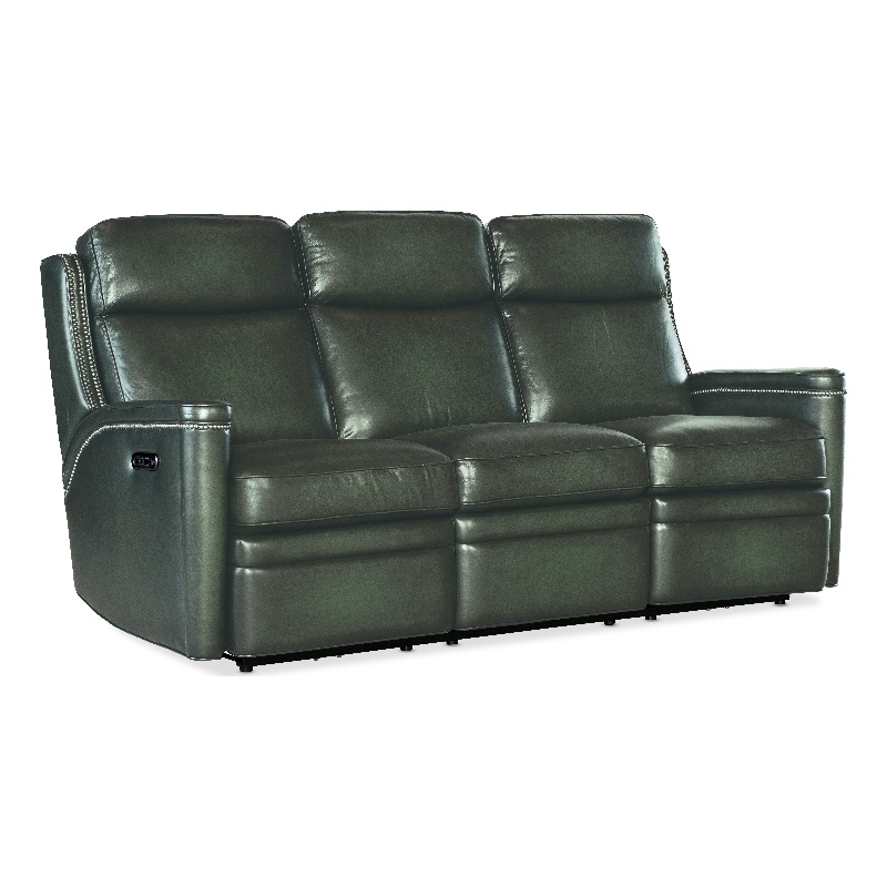 Bowery Hill Zero Gravity Power Sofa with Headrest in Green Leather