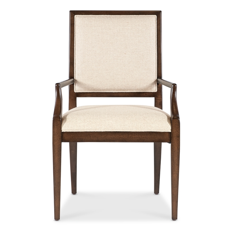 Bowery Hill Upholstered Dining Arm Chair in Wheat Fabric and Walnut