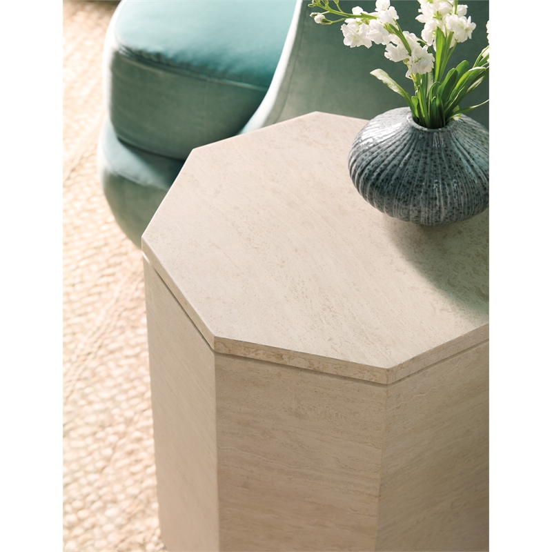 Bowery Hill Octagon 8 Sided Spot Table in Cream Colored Marble