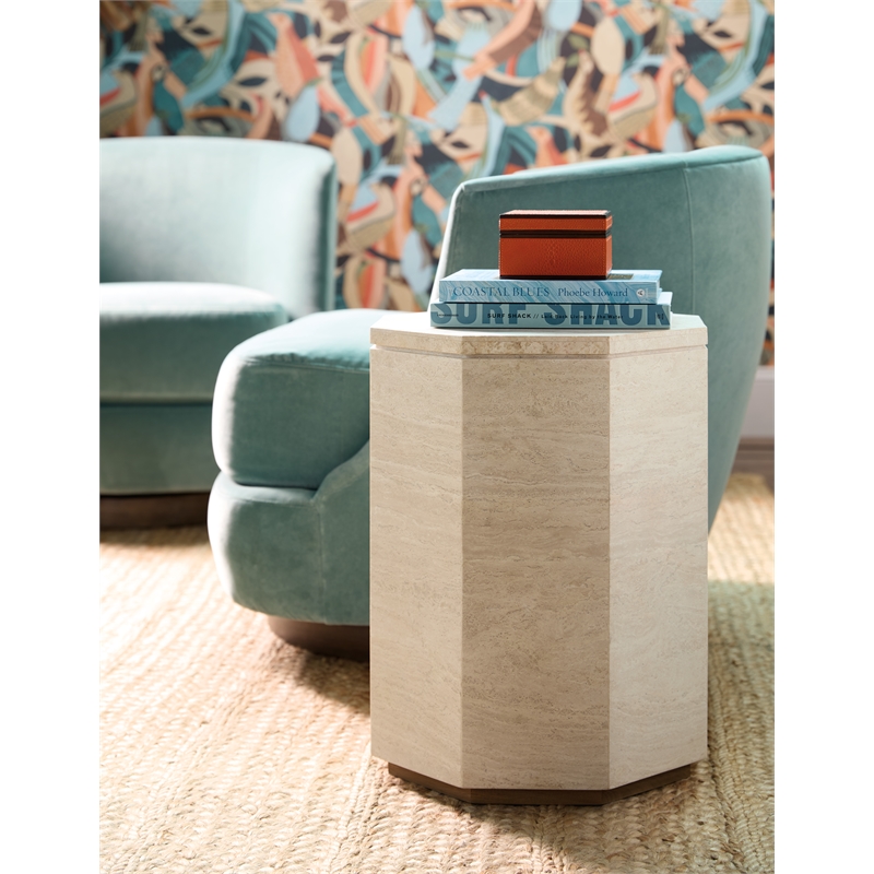 Bowery Hill Octagon 8 Sided Spot Table in Cream Colored Marble