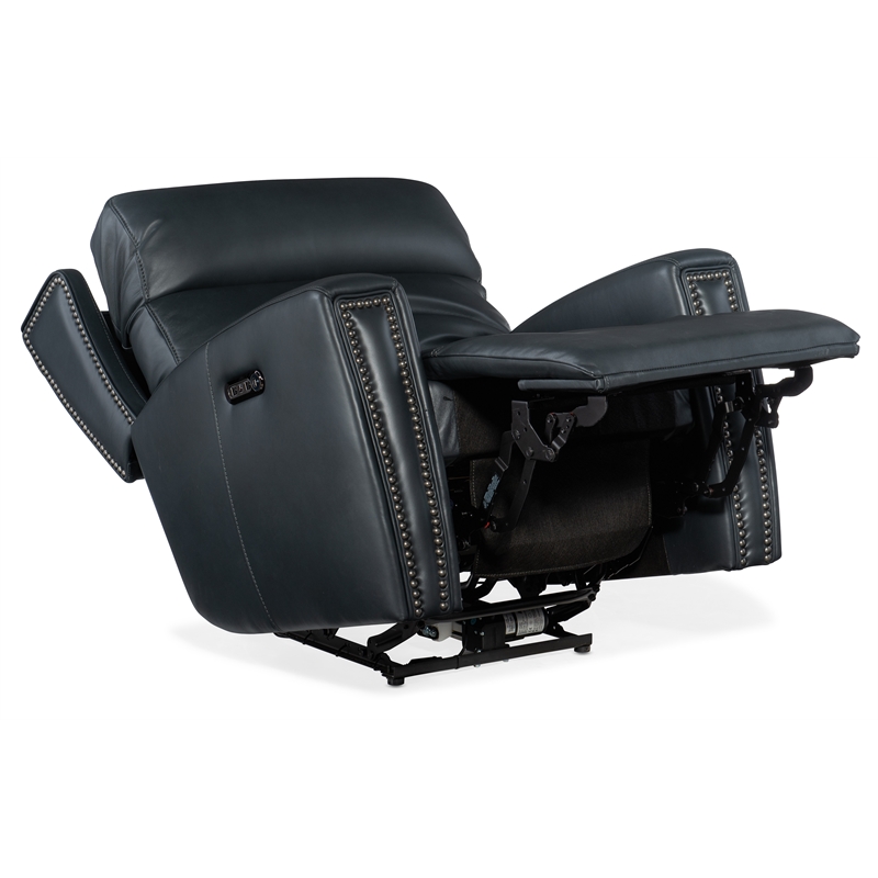 Bowery Hill Zero Gravity Power Recliner with Headrest in Blue Leather