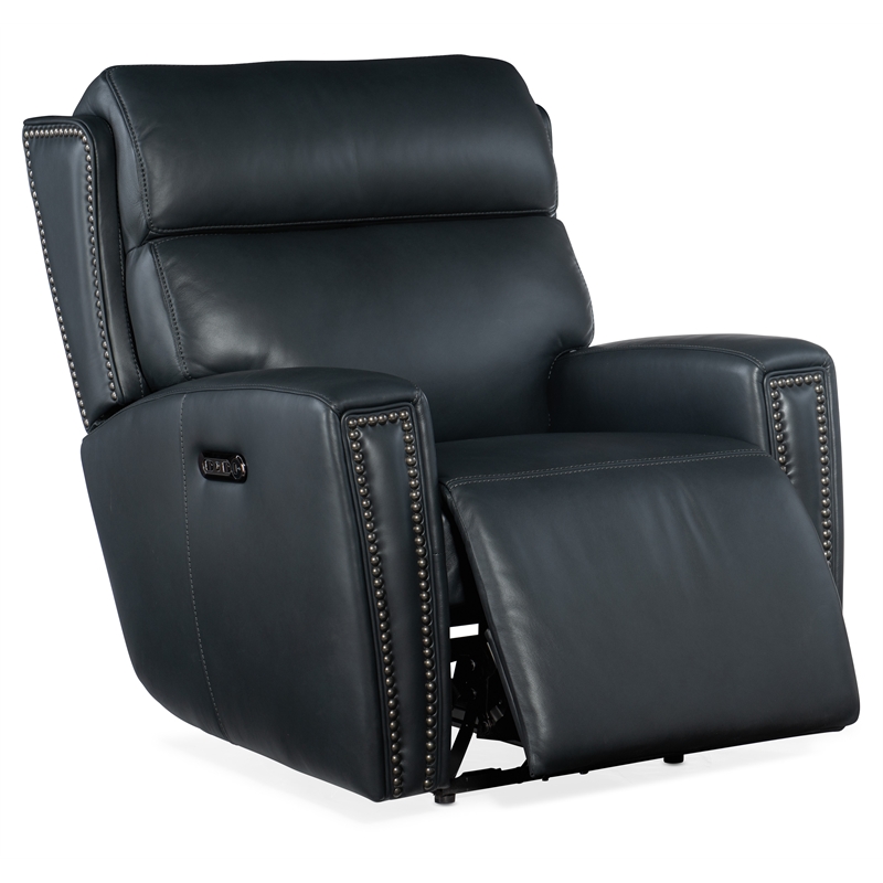 Bowery Hill Zero Gravity Power Recliner with Headrest in Blue Leather
