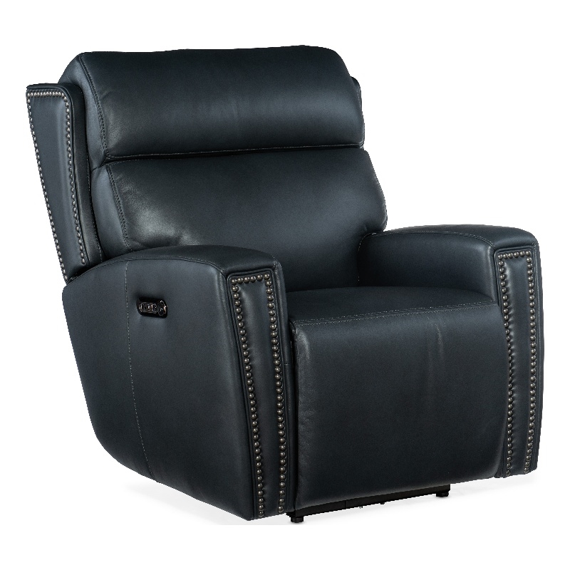 Bowery Hill Zero Gravity Power Recliner with Headrest in Blue Leather