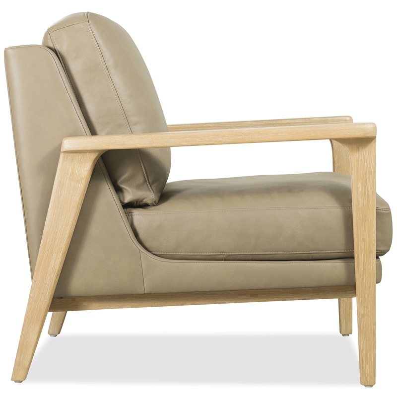 Bowery Hill Beige Leather Club Chair with Exposed Light Wood Arms