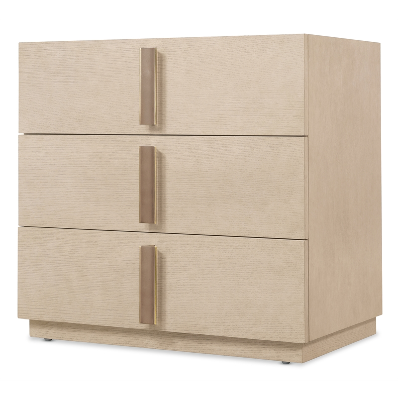 Bowery Hill 3 Drawer Oak Nightstand in Polished Limestone Finish